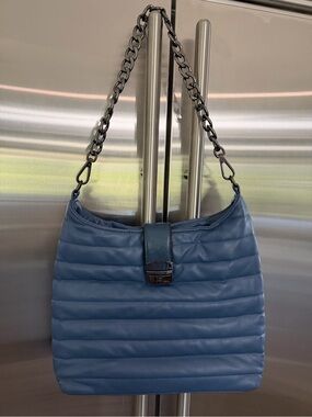 THINK ROYLN Quilted Blue Shoulder Bag with Chain Strap